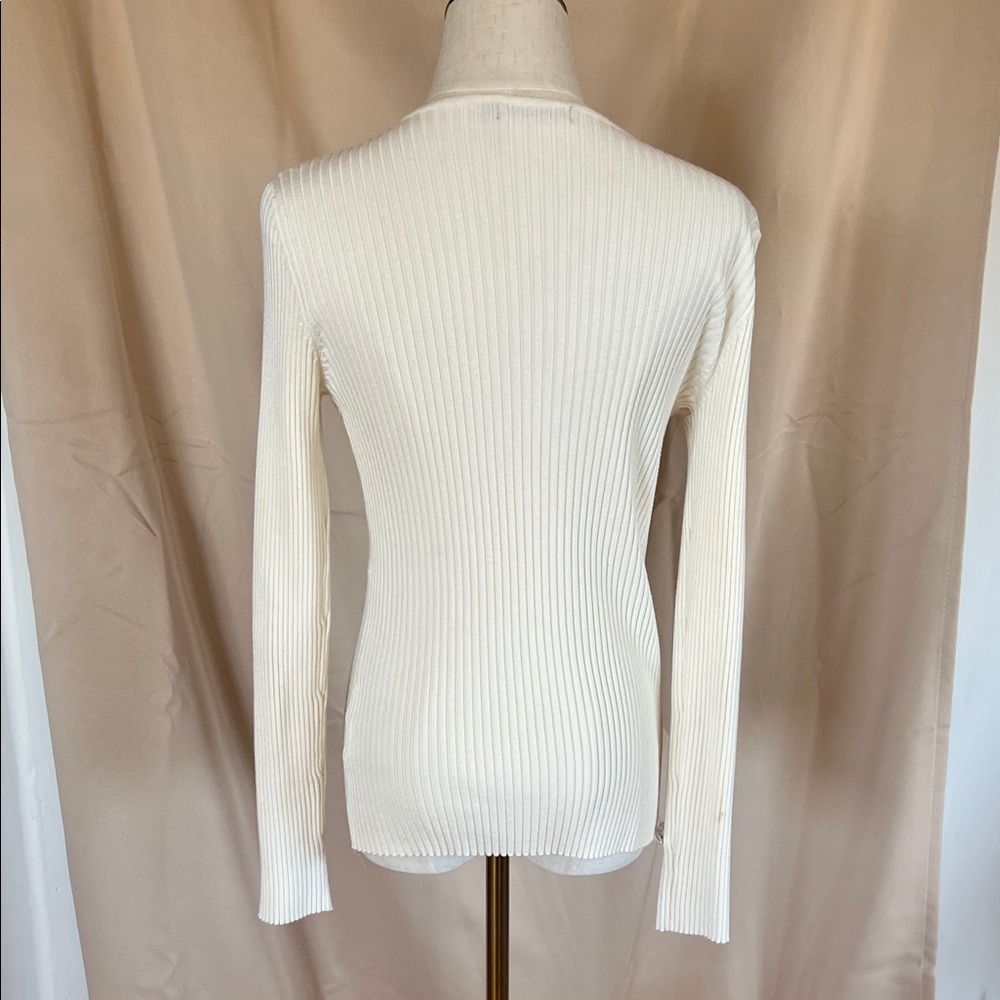 Cream Ribbed Belldini rhinestone Zip-Front Long Sleeve sweater - Picture 3 of 4